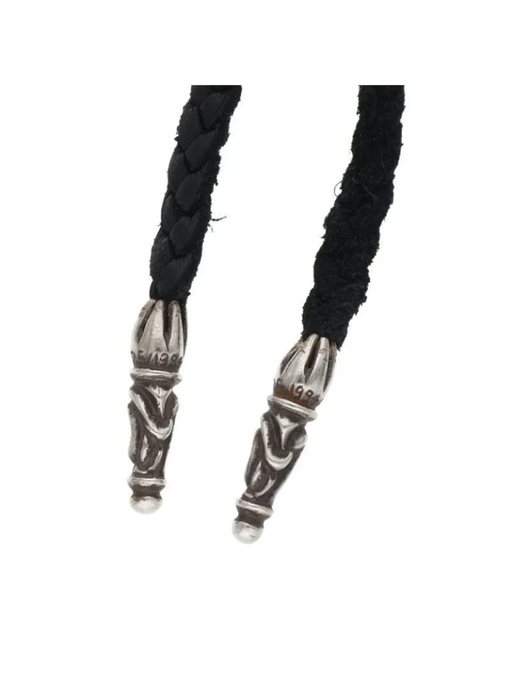 Chrome Hearts Leather Braid Scroll Blade Silver Necklace